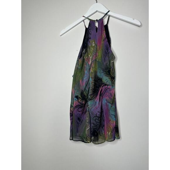 Bisou Bisou Size XS Ruffled Halter Top Colorful Black Pink Y2K Tropical Vacation - Picture 2 of 11